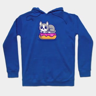 Cute Cat With Doughnut Cartoon Hoodie